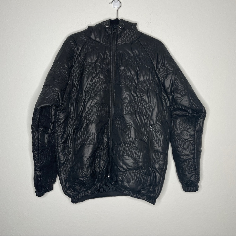 Synical Spellout Logo Black Lightweight Puffer Coat Zip Up Rare Size Large Mens